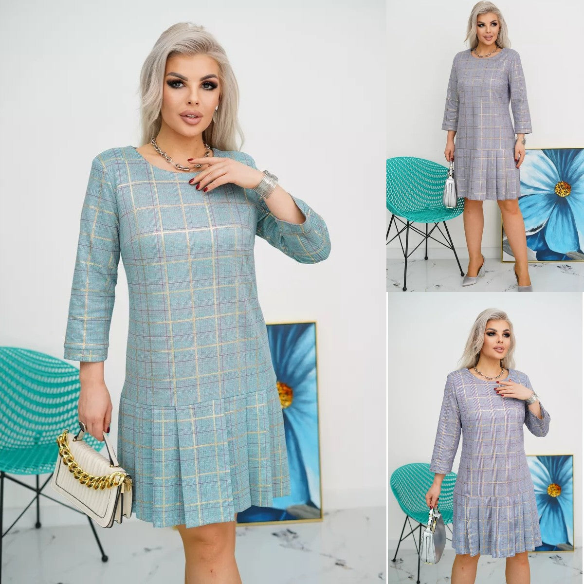 Marie | Festliches A-Linien Kleid Damen in Grün und Lila für Elegante Anlässe