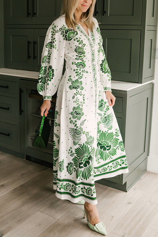 Anneliese | Einzigartiger Druck Langärmeliges Maxikleid