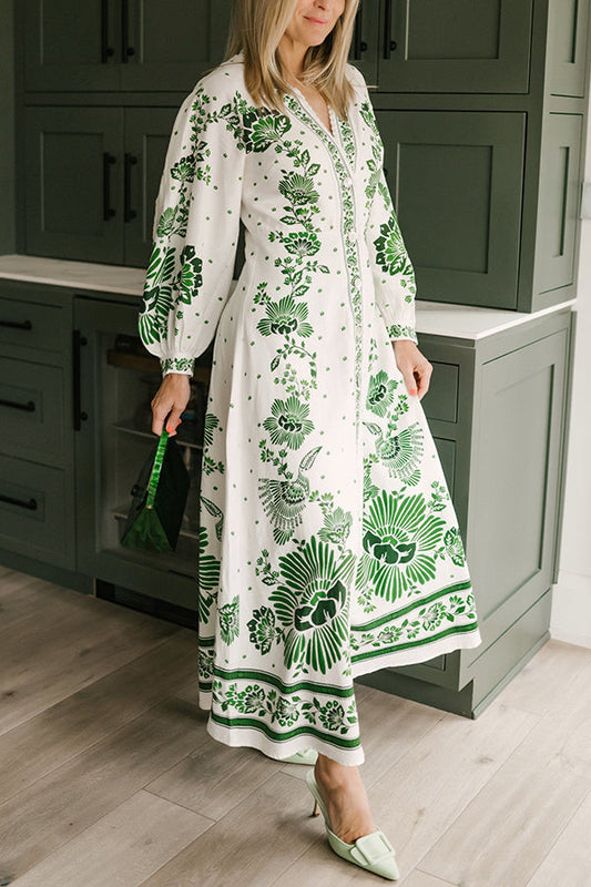 Anneliese | Einzigartiger Druck Langärmeliges Maxikleid