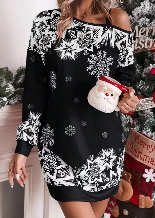 Maya | Weihnachten Schneeflocken Print Kleid