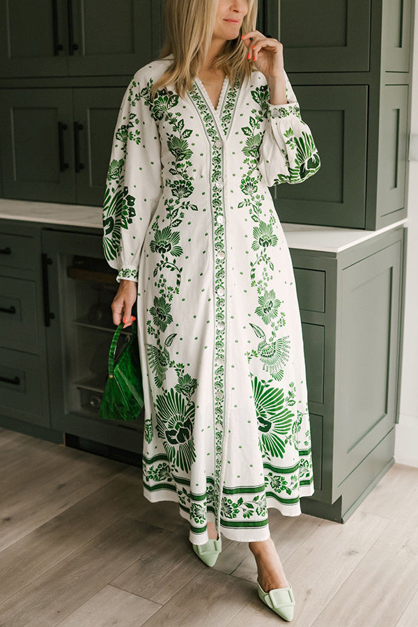 Anneliese | Einzigartiger Druck Langärmeliges Maxikleid