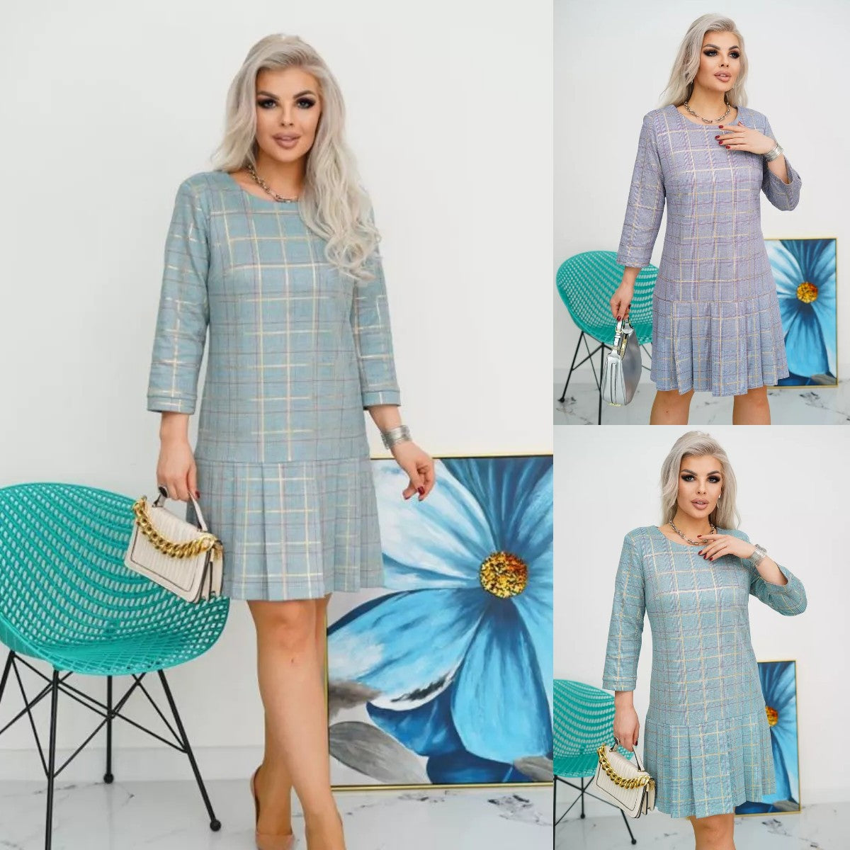 Marie | Festliches A-Linien Kleid Damen in Grün und Lila für Elegante Anlässe