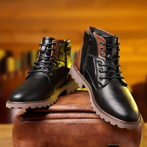 Thomas | Schnürstiefel Schwarz aus Leder mit Verstärkter Sohle